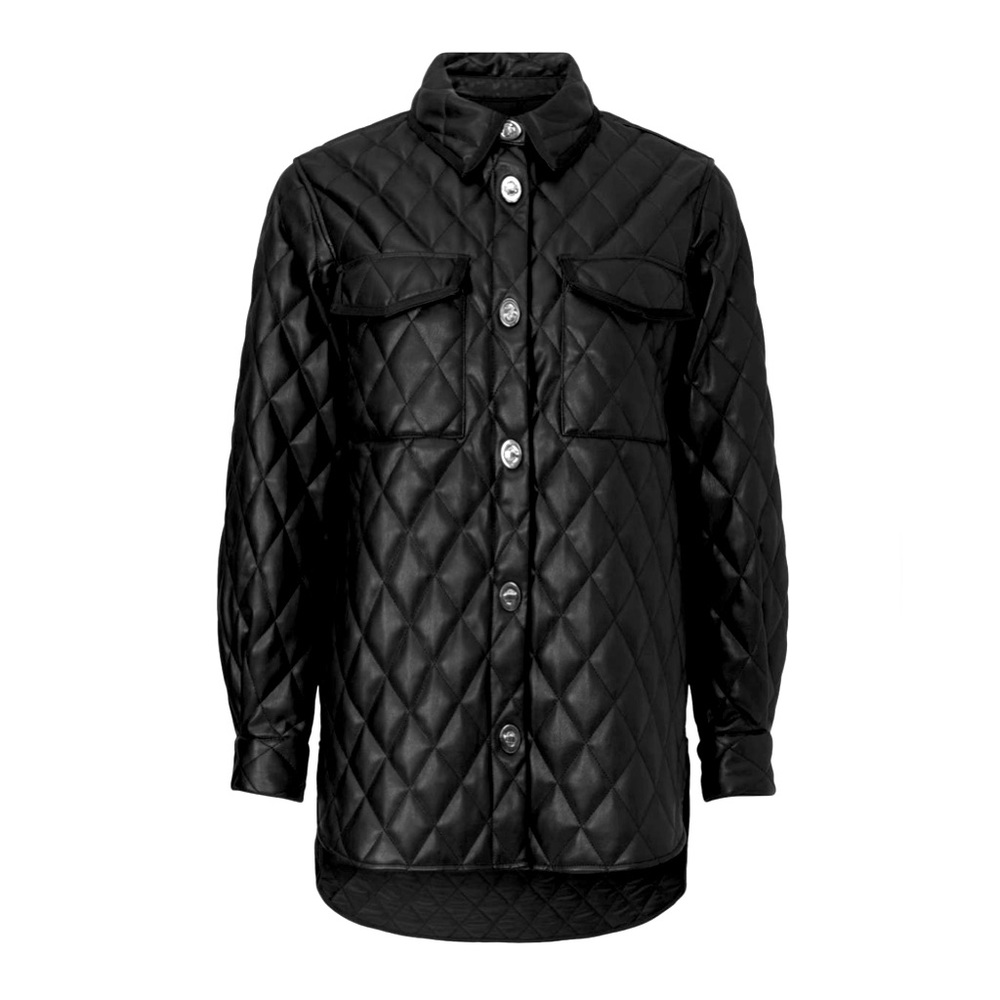 Maje diamond-quilted glossy black faux leather jacket. Size 38 (4-6)